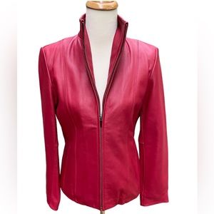 Premium Red Leather Blazer Jacket Wing Collar Fully Lined Nine West Size Small